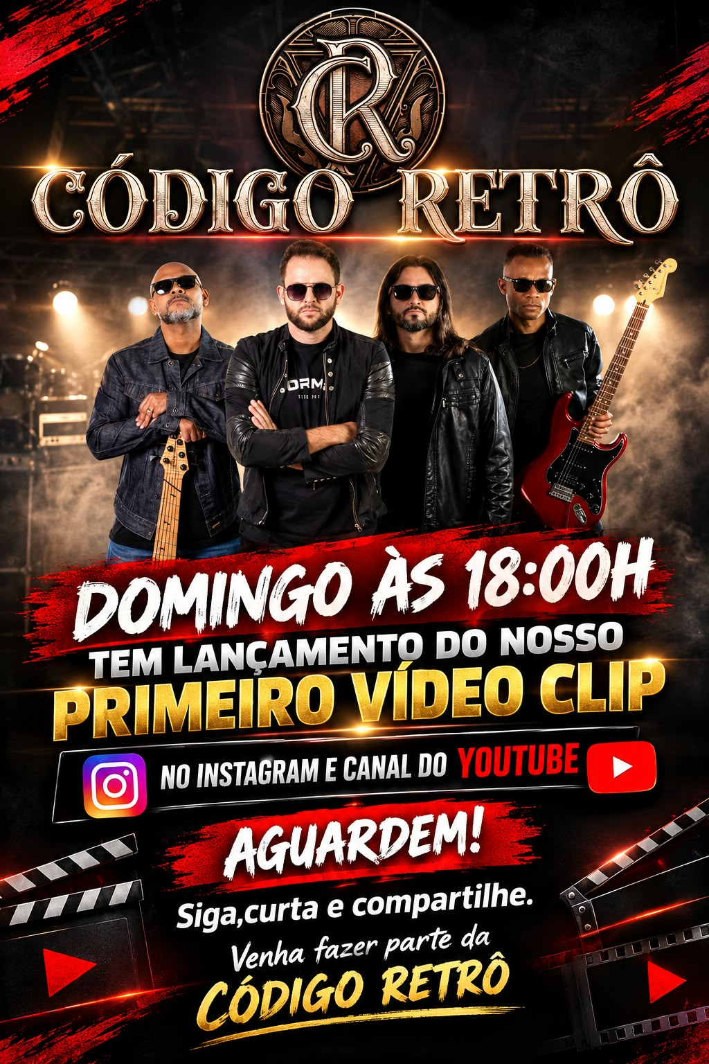 Arte de divulgação do lançamento do primeiro videoclipe da Código Retrô